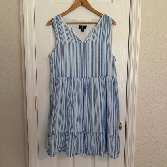 Ronnie Nicole Blue and White Striped Linen Sleeveless Dress Summer Boho Large - Picture 1 of 8